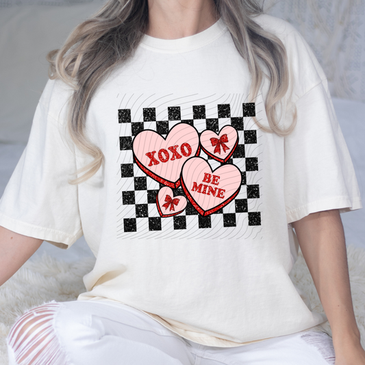 XO XO BE MINE HEART CHECK BACKGROUND - DTF TRANSFER