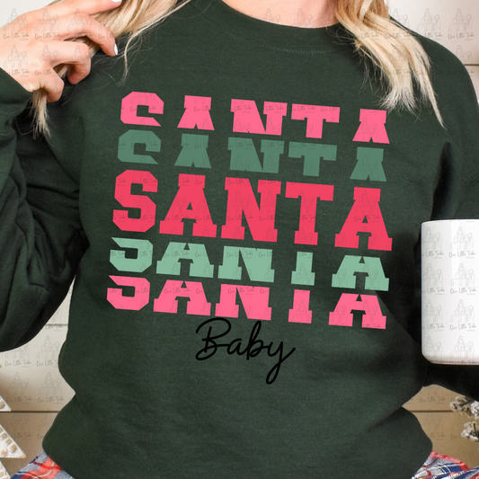 SANTA BABY STACKED VARSITY RED AND GREEN W/BLACK - DTF TRANSFER