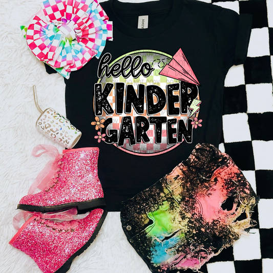 HELLO KINDERGARTEN - GREEN/PINK - DTF TRANSFER