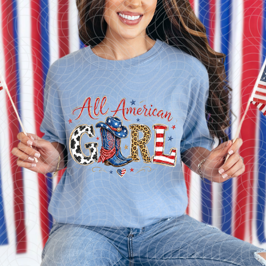 ALL AMERICAN GIRL W BOOT- DTF TRANSFER