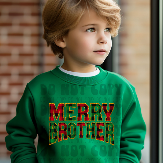 MERRY BROTHER BUFFALO PLAID GOLD FAUX SEQUIN OUTLINE - DTF TRANSFER