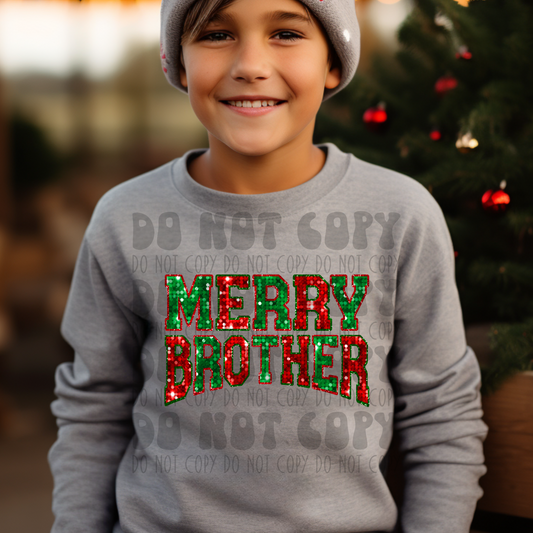 MERRY BROTHER RED/GREEN FAUX SEQUIN - DTF TRANSFER