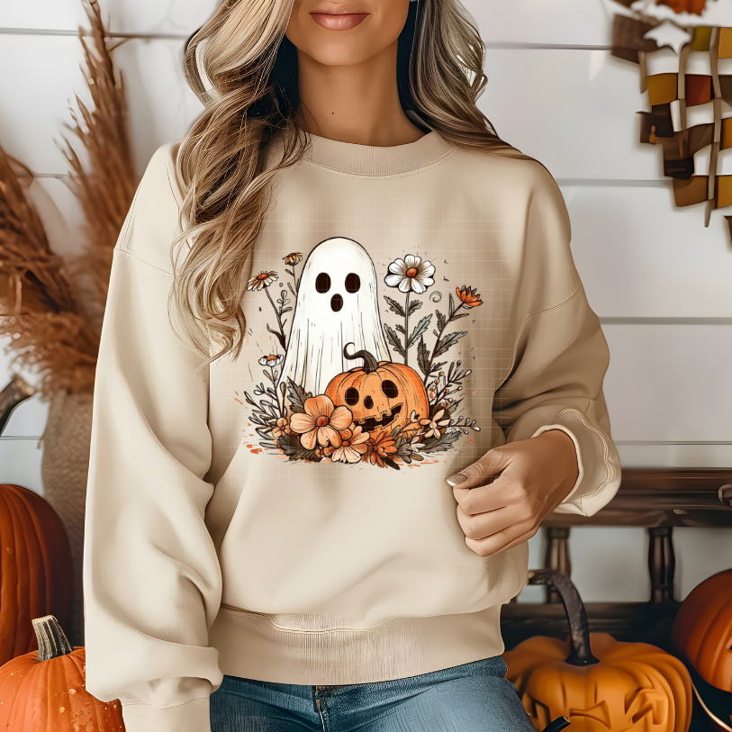 FLORAL GHOST W/ PUMPKIN - DTF TRANSFER
