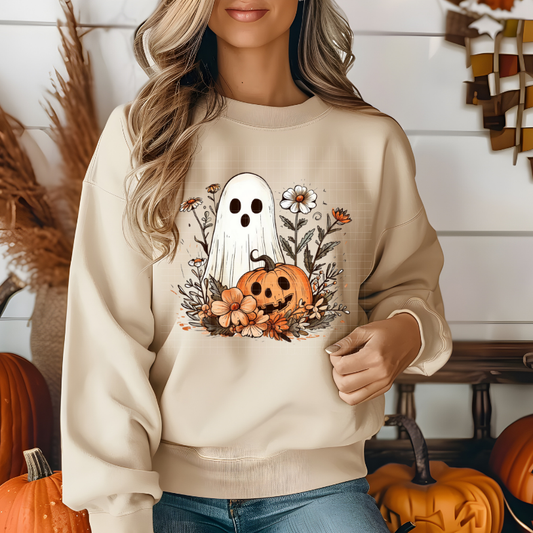 FLORAL GHOST W/ PUMPKIN - DTF TRANSFER