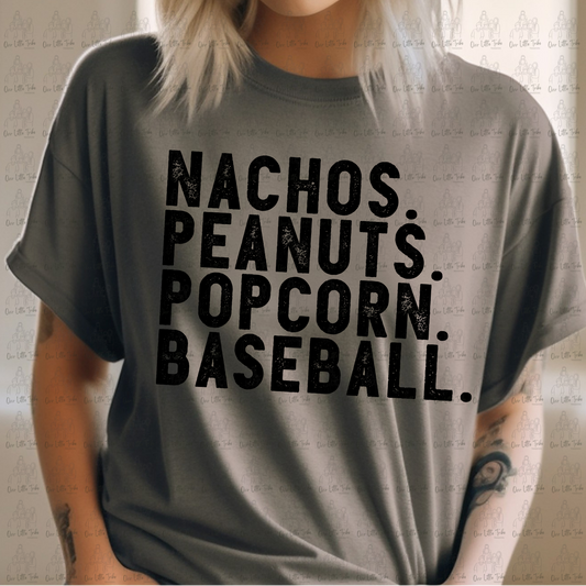 NACHOS PEANUTS POPCORN BASEBALL - BLACK - DTF TRANSFER