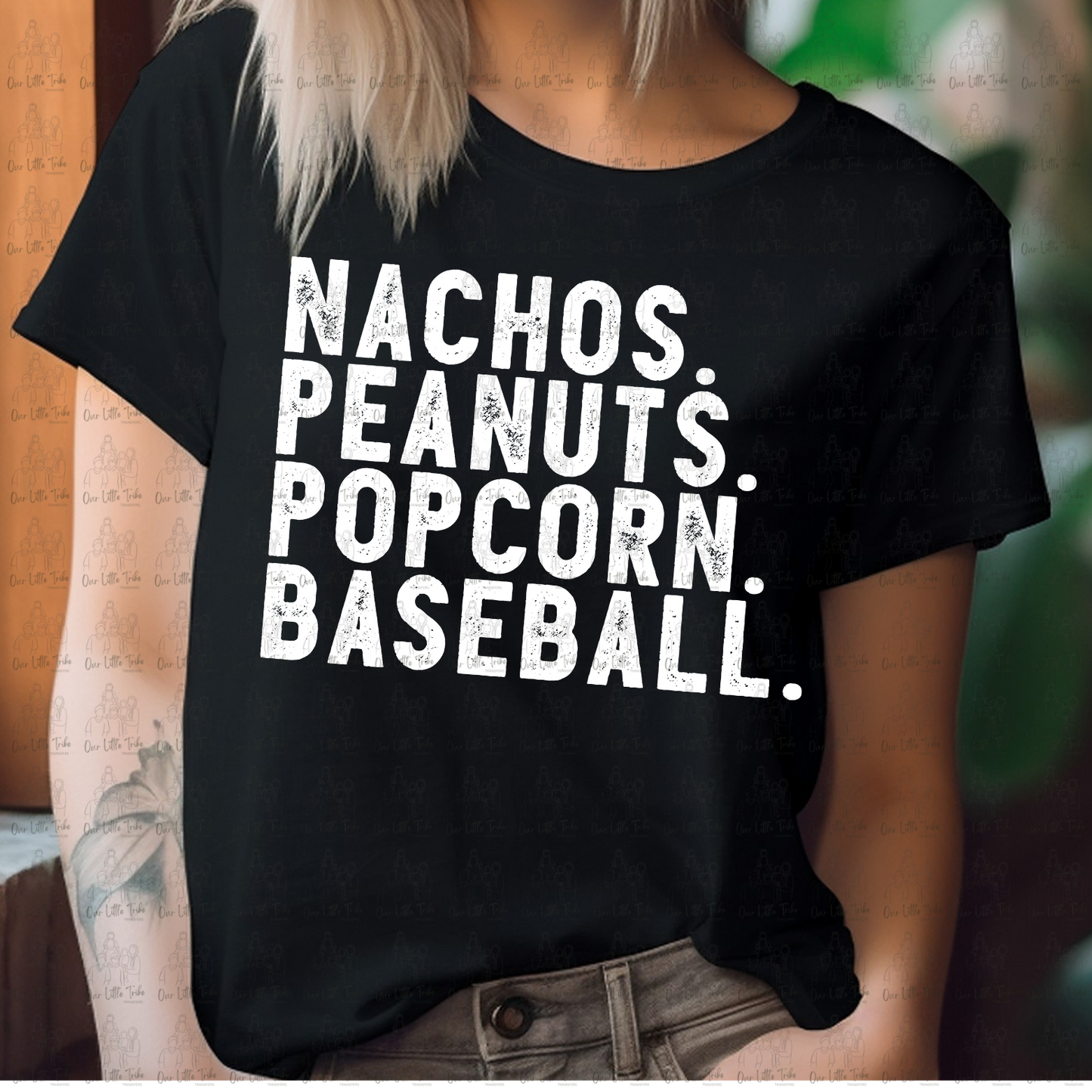 NACHOS PEANUTS POPCORN BASEBALL - WHITE - DTF TRANSFER