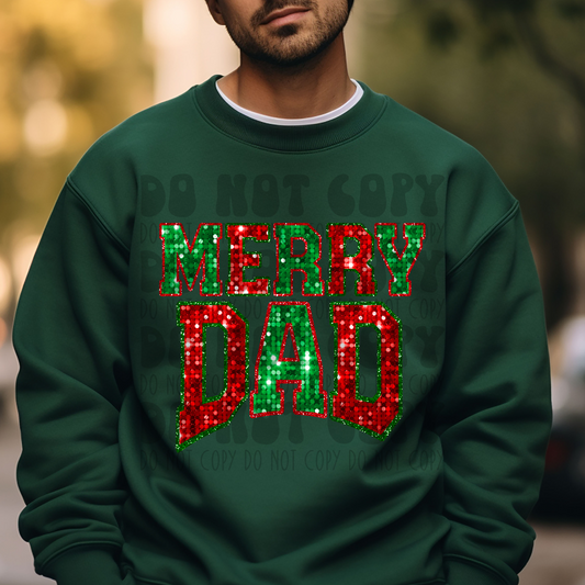MERRY DAD RED/GREEN FAUX SEQUIN - DTF TRANSFER