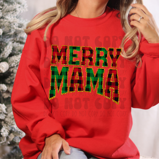 MERRY MAMA BUFFALO PLAID GOLD FAUX SEQUIN OUTLINE - DTF TRANSFER