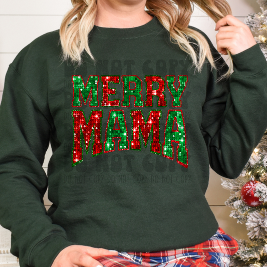MERRY MAMA RED/GREEN FAUX SEQUIN - DTF TRANSFER