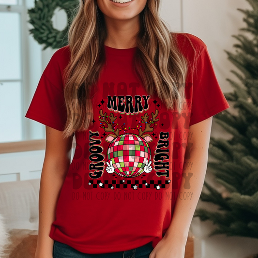 GROOVY MERRY BRIGHT - BLACK - DTF TRANSFER