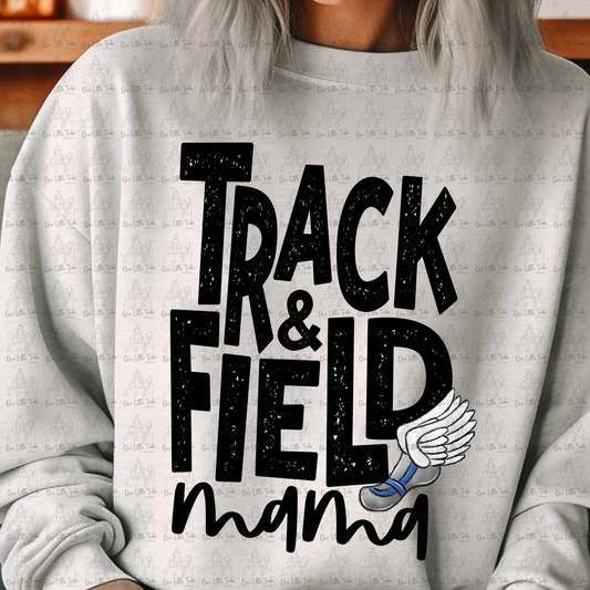 TRACK AND FIELD MAMA DISTRESSED - BLACK - DTF TRANSFER
