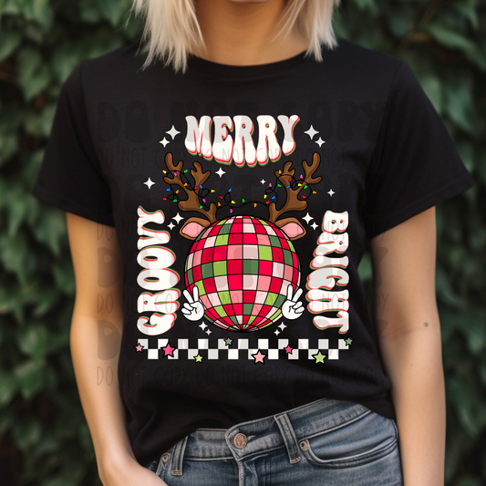 GROOVY MERRY BRIGHT - WHITE - DTF TRANSFER