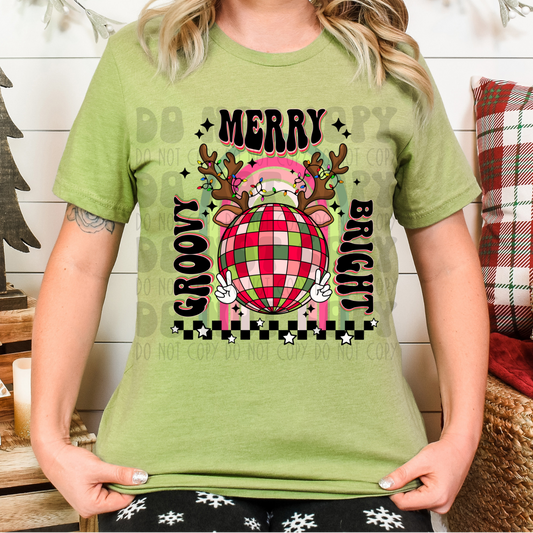 GROOVY MERRY BRIGHT - BLACK WITH RAINBOW - DTF TRANSFER
