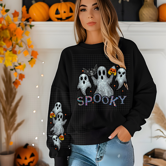 SPOOKY GHOST RHINESTONES W/ SLEEVE - DTF TRANSFER