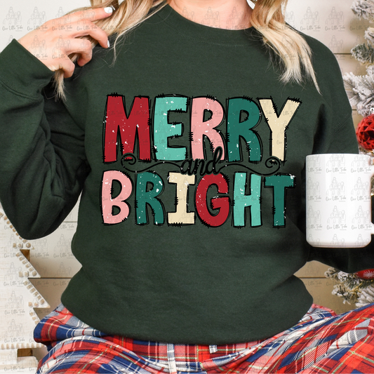 MERRY AND BRIGHT - DISTRESSED - DTF TRANSFER