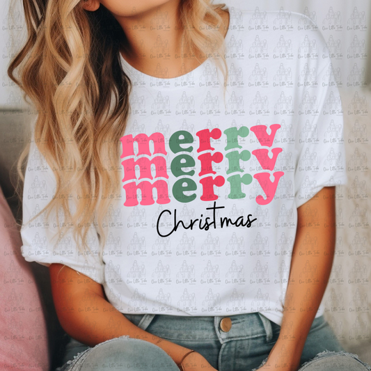 MERRY CHRISTMAS STACKED RETRO RED AND GREEN W/BLACK - DTF TRANSFER