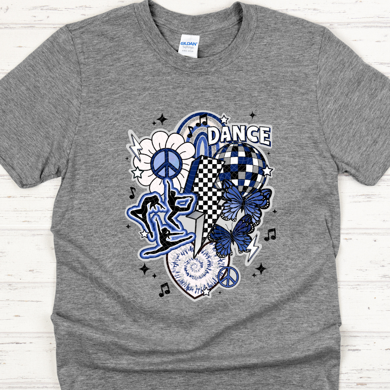 DANCE COLLAGE BLUE AND WHITE - DTF TRANSFER
