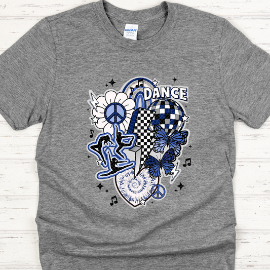DANCE COLLAGE BLUE AND WHITE - DTF TRANSFER