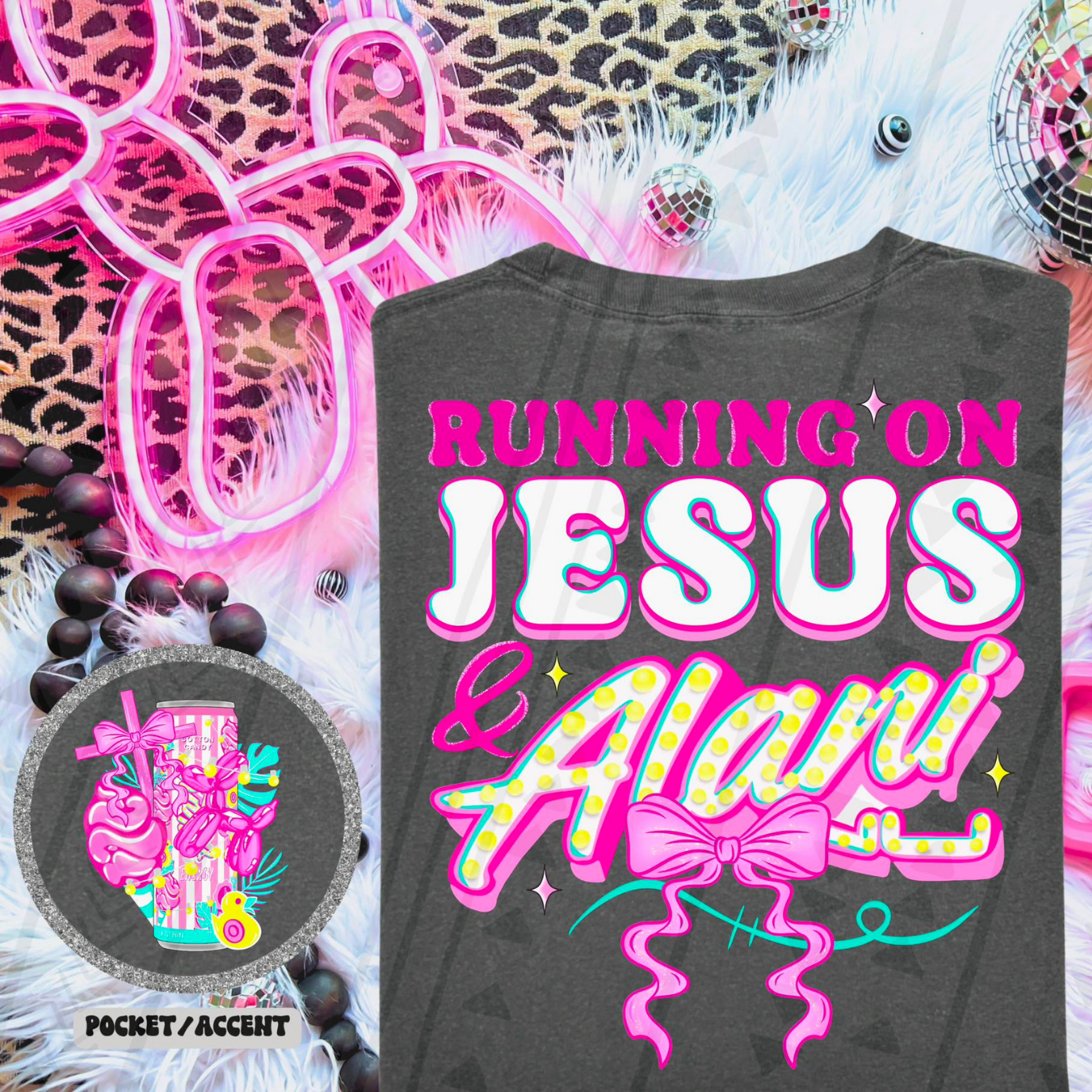 RUNNING ON JESUS PINK W/ POCKET - DTF TRANSFER