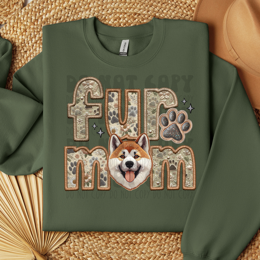 FUR MOM, AKITA - FAUX EMBROIDERY - DTF TRANSFER