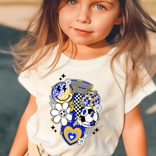 RETRO SOCCER COLLAGE BLUE/YELLOW - DTF TRANSFER