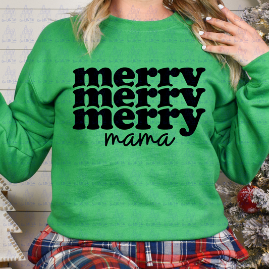 MERRY MAMA STACKED RETRO - BLACK - DTF TRANSFER
