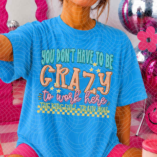 YOU DON'T HAVE TO BE CRAZY TO WORK HERE, TEACHER - DTF TRANSFER