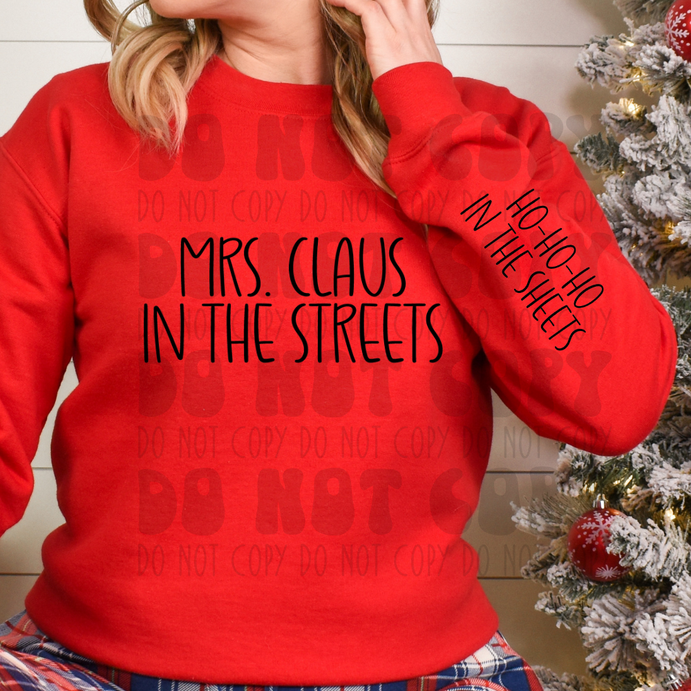 MRS CLAUS W/SLEEVE - BLACK - DTF TRANSFER