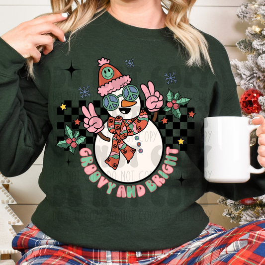 GROOVY SNOWMAN - BLACK - DTF TRANSFER