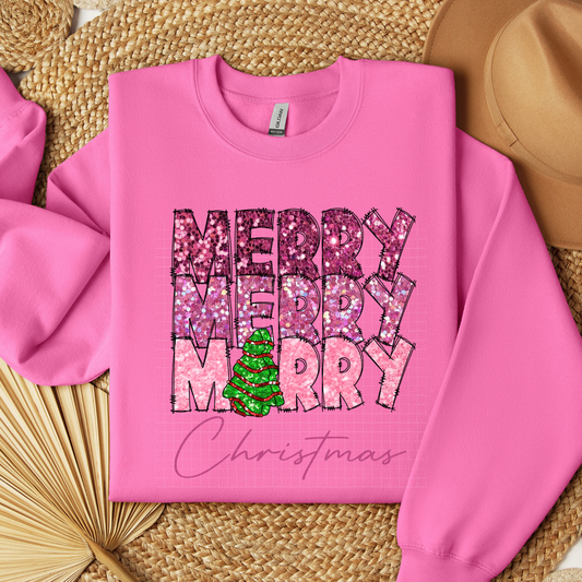PINK MERRY FAUX GLITTER - DTF TRANSFER