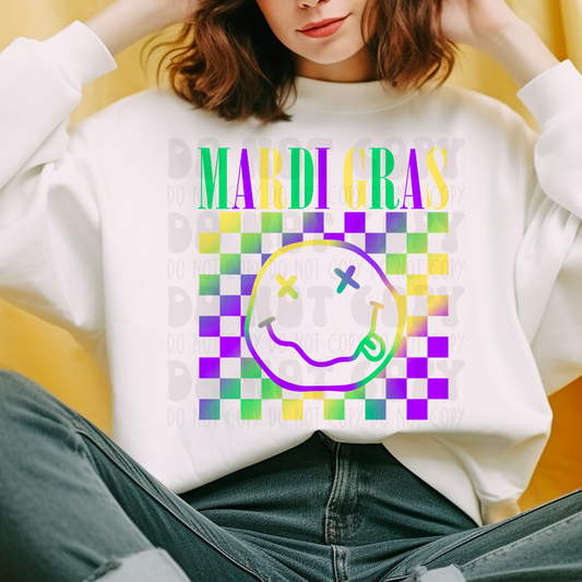 MARDI GRAS FULL COLOR SMILEY - DTF TRANSFER