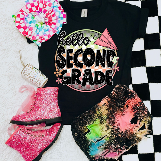 HELLO SECOND GRADE - GREEN/PINK - DTF TRANSFER