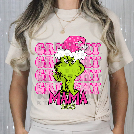 GRINCHY STACKED GREEN GUY MAMA 2023 - PINK - DTF TRANSFER