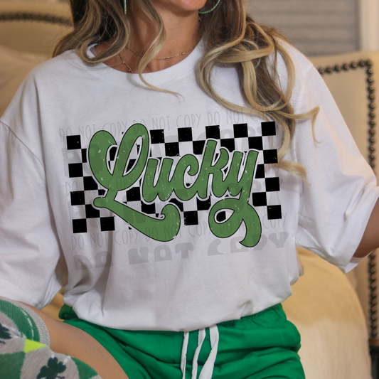 LUCKY DISTRESSED CHECKED BACKGROUND - DTF TRANSFER