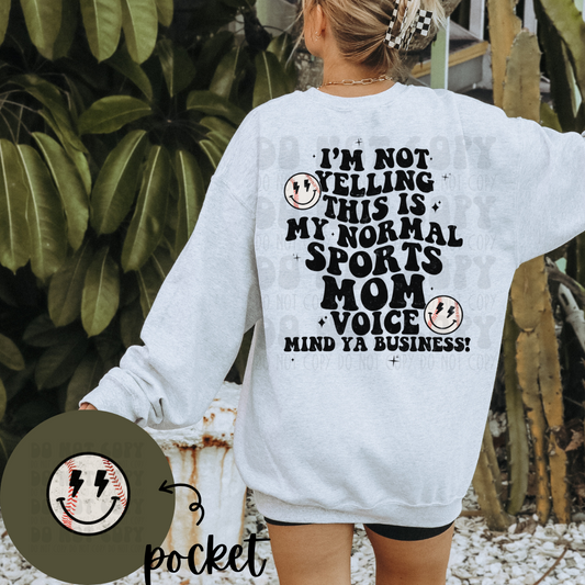 NORMAL SPORTS MOM VOICE, BASEBALL W/POCKET - DTF TRANSFER