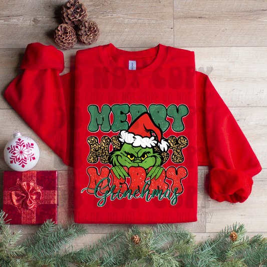 MERRY GRINCHMAS STACKED GREEN GUY - RED/GREEN - DTF TRANSFER