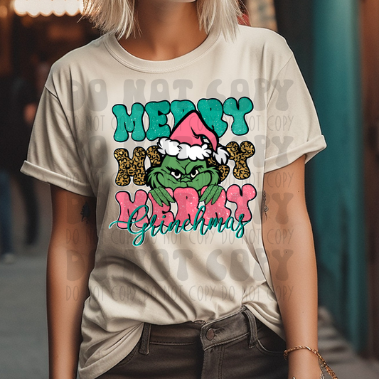 MERRY GRINCHMAS STACKED GREEN GUY - PINK/GREEN - DTF TRANSFER