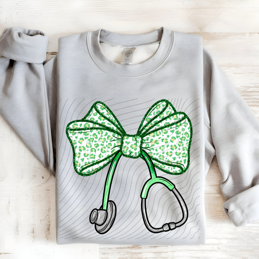 GREEN LEOPARD BOW STETHOSCOPE - DTF TRANSFER