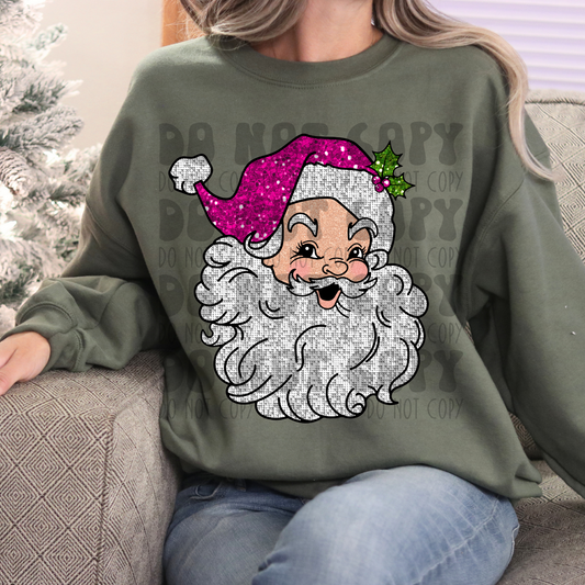 PINK SANTA HAT - FAUX SEQUINS - DTF TRANSFER