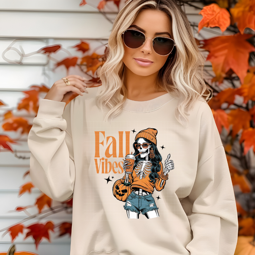 FALL VIBES SKELLIE DISTRESSED - DTF TRANSFER