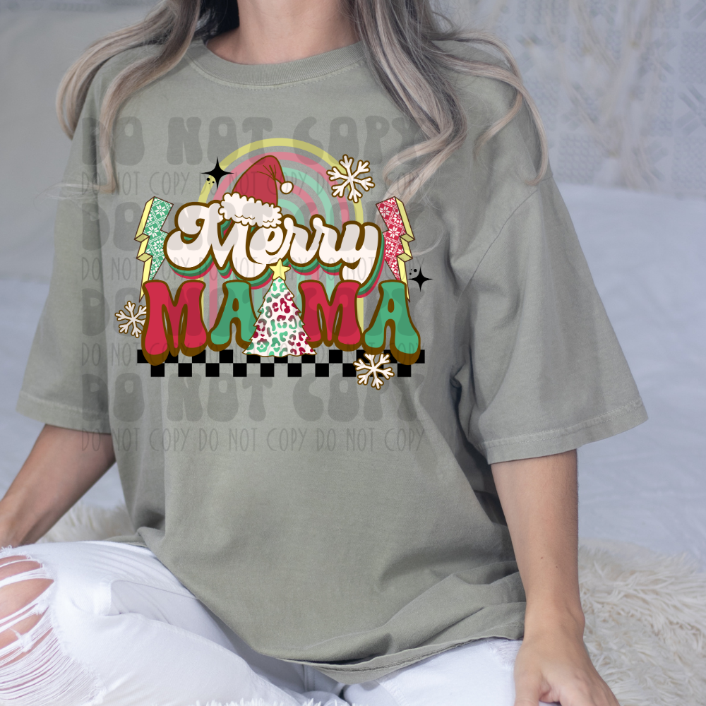 MERRY MAMA RETRO - BLACK BACKGROUND - DTF TRANSFER