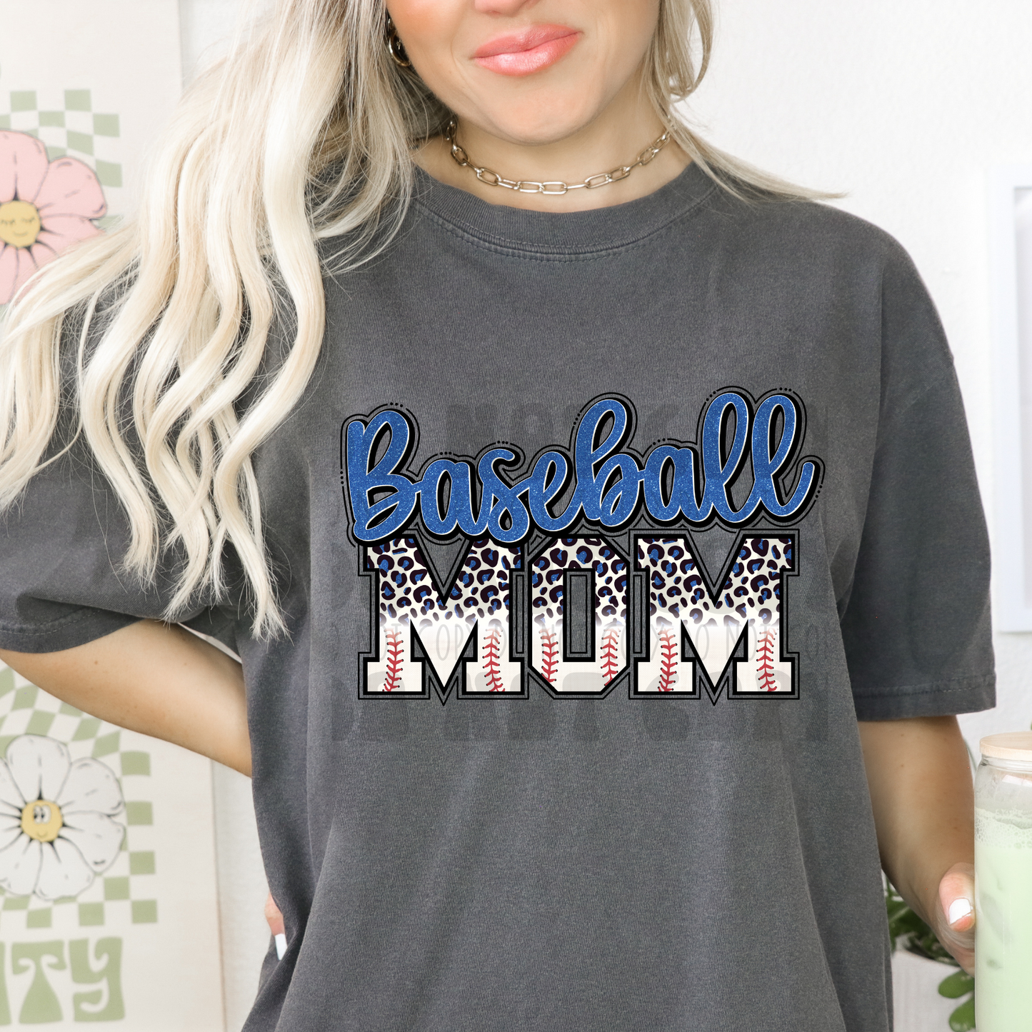 BASEBALL MOM BLUE/LEOPARD - DTF TRANSFER