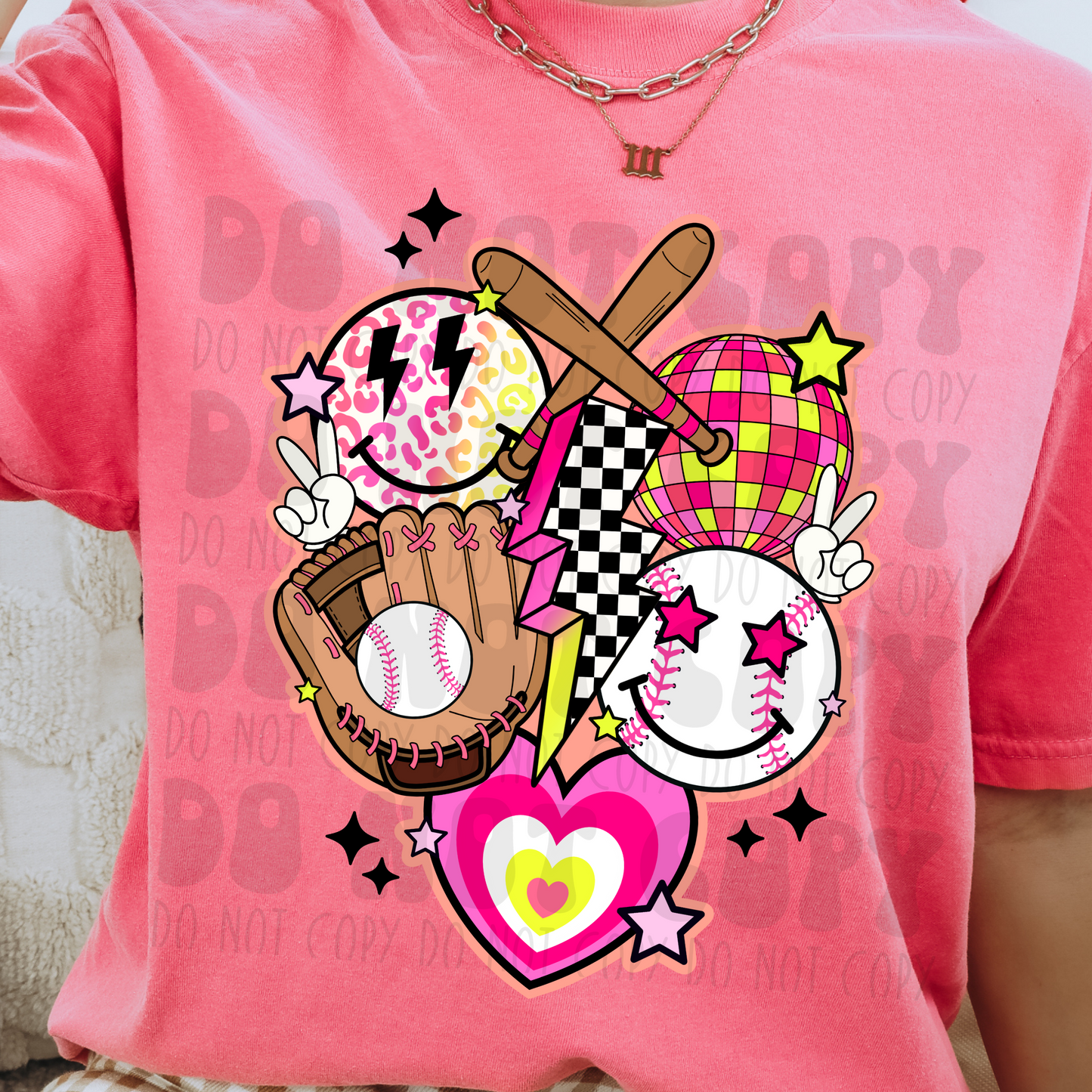 RETRO PINK BASEBALL COLLAGE - DTF TRANSFER