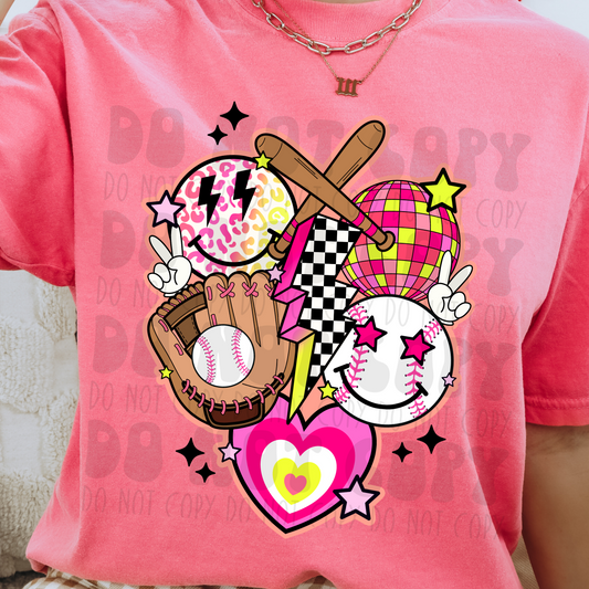 RETRO PINK BASEBALL COLLAGE - DTF TRANSFER