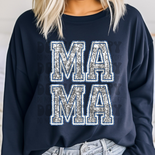 MA MA BLUE OUTLINE - FAUX SEQUINS - DTF TRANSFER