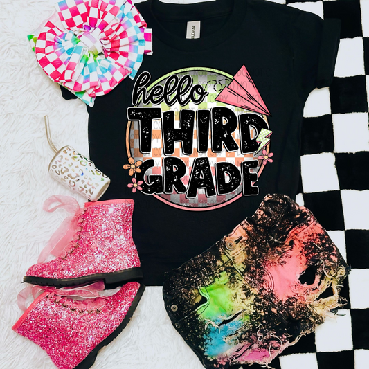 HELLO THIRD GRADE - GREEN/PINK - DTF TRANSFER