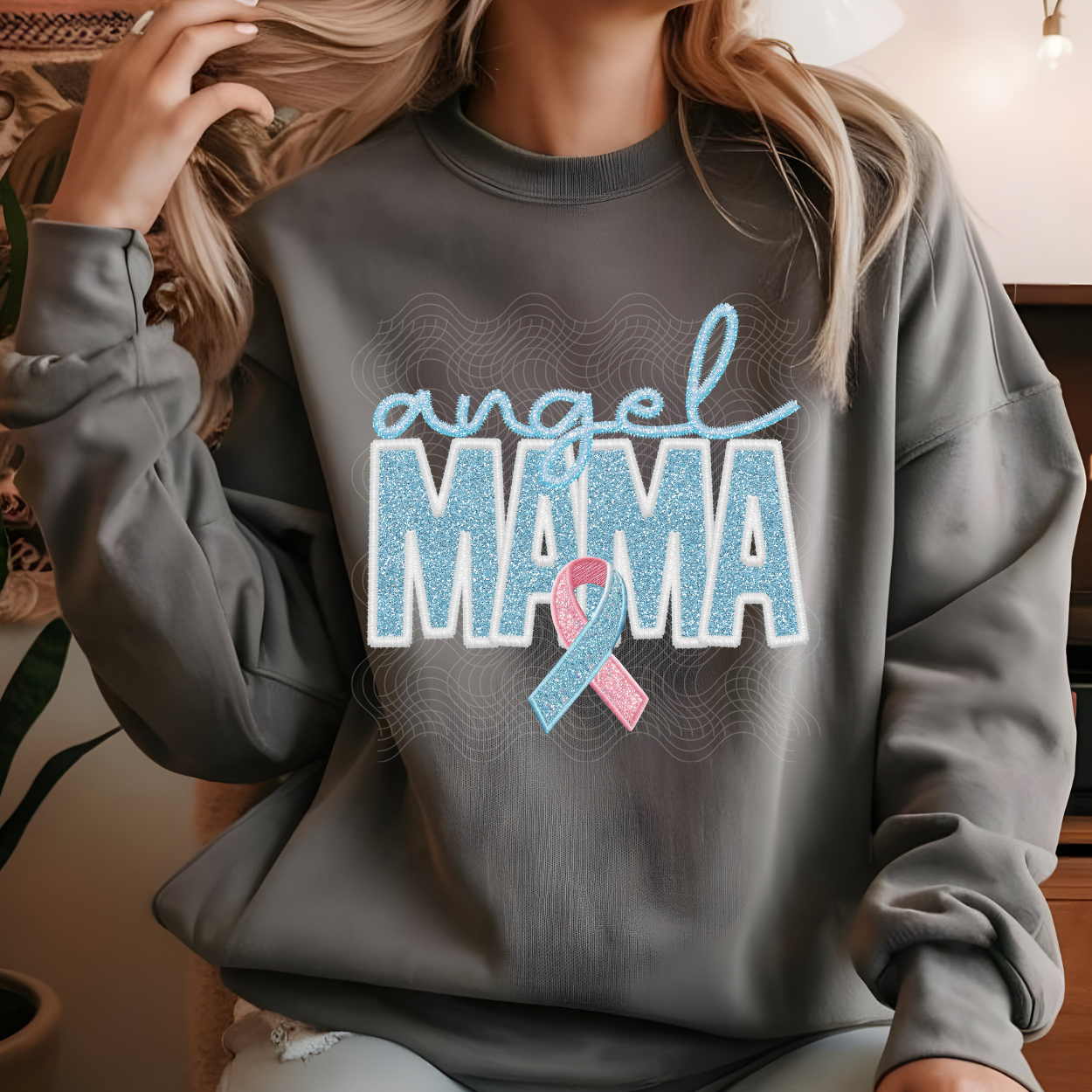 FAUX EMBROIDERY ANGEL MAMA BLUE - DTF TRANSFER