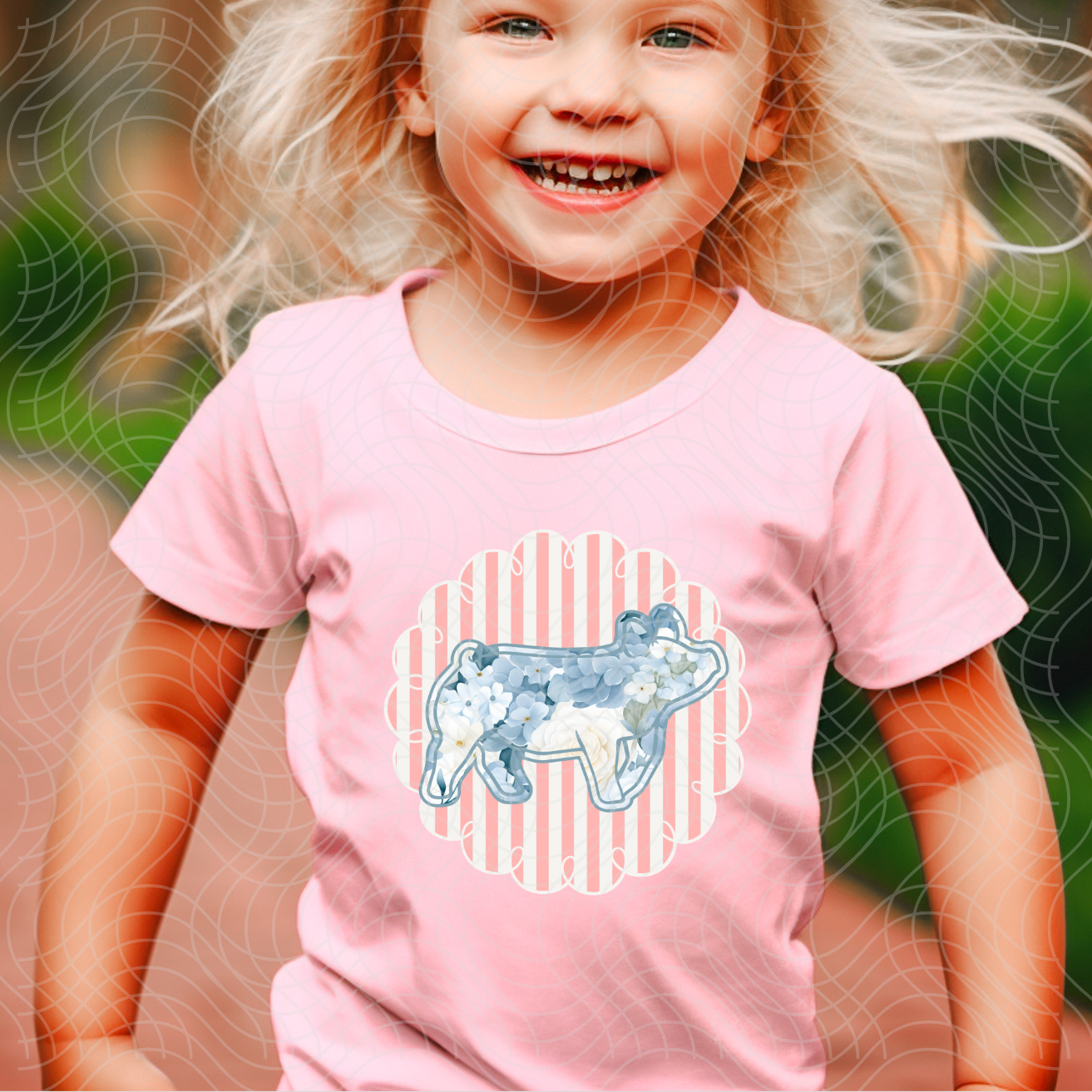 PIG PINK STRIPE BACKGROUND - DTF TRANSFER