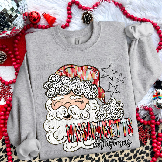 WHIMSICAL SANTA MASSACHUSETTS CHRISTMAS - DTF TRANSFER