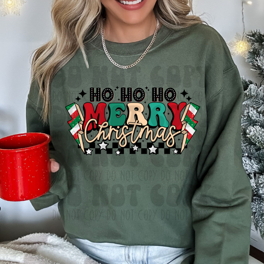 HO HO HO MERRY CHRISTMAS STRIPED BOLTS - DTF TRANSFER